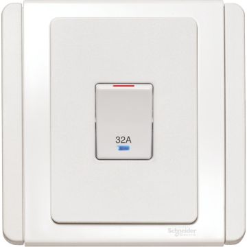 32A Double Pole Switch with White LED, White