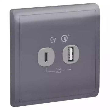 Pieno 21W Type A + Type C, PD+QC3.0 USB Charger, Lavender Silver