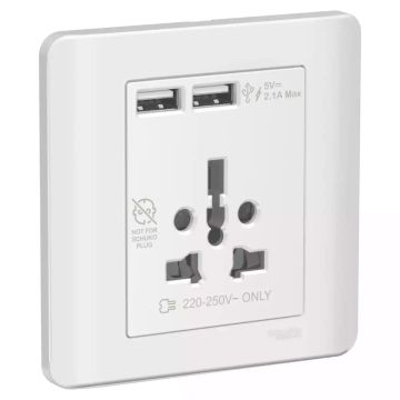ZENcelo 16A International Socket with 2.1A USB, White
