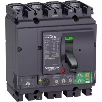 Compact NSX <630 circuit breaker NSX100N, 50 kA at 415 VAC, Micrologic 4.2 Vigi trip unit 100 A, 4 poles 4d