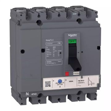 circuit breaker EasyPact CVS100F, 36kA at 415VAC, 63A rating thermal magnetic TM-D trip unit, 4P 3d