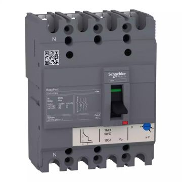 circuit breaker EasyPact CVS100BS, 25 kA at 415 VAC, 32 A rating thermal magnetic TM-D trip unit, 4P 3d
