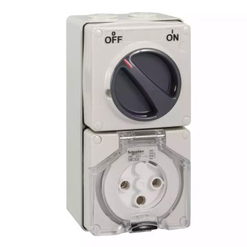 56 Series Switch Socket - 32A 250V - 3 phase 3 pole - round pin - IP66 (grey)
