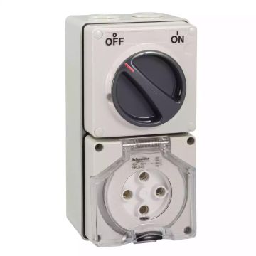 WPS - 40A 500V - 3 phase 4 round pin - combination switched socket (grey)