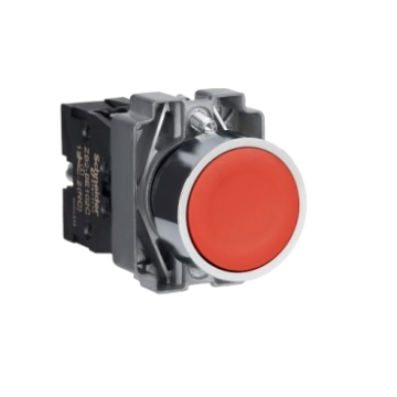 Harmony XB2, red, flush, metal, complete pushbutton 22mm, spring return, 1NC, unmarked