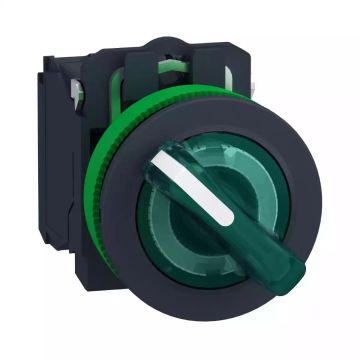 Harmony XB5 Illuminated selector switch flush mounted, plastic, green, Ã˜30, 2 positions, stay put, 24 V AC/DC, 1 NO + 1 NC