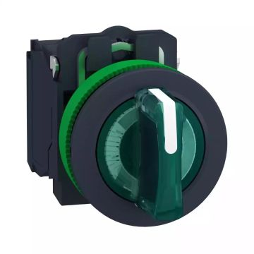 Harmony XB5 Illuminated selector switch flush mounted, plastic, green, Ã˜30, 3 positions, stay put, 24 V AC/DC, 1 NO + 1 NC
