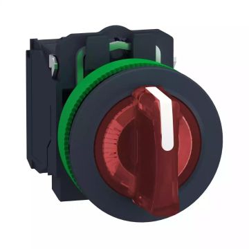 Harmony XB5 Illuminated selector switch flush mounted, plastic, red, Ã˜30, 3 positions, stay put, 24 V AC/DC, 1 NO + 1 NC