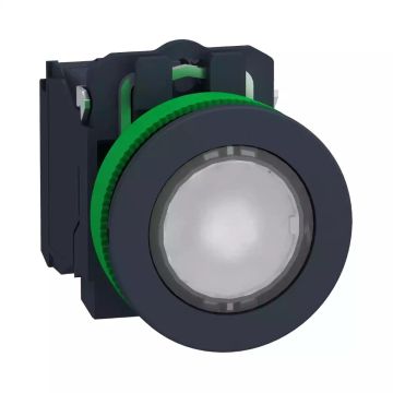 Harmony XB5 Illuminated push button flush mounted, plastic, white, Ã˜30, integral LED, 110...120 V AC, 1 NO + 1 NC