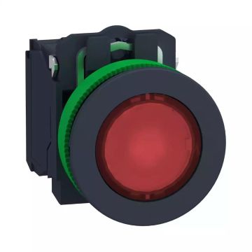 Harmony XB5 Illuminated push button flush mounted, plastic, red, Ã˜30, integral LED, 24 V AC/DC, 1 NO + 1 NC