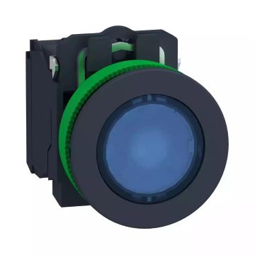Harmony XB5 Illuminated push button flush mounted, plastic, blue, Ã˜30, integral LED, 230â€¦240 V AC, 1 NO + 1 NC