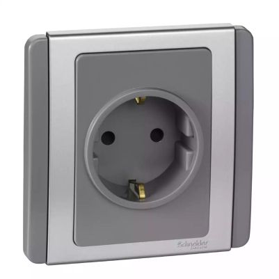 Neo - 16A 2P+E schuko socket outlet with safety shutter - Grey Silver