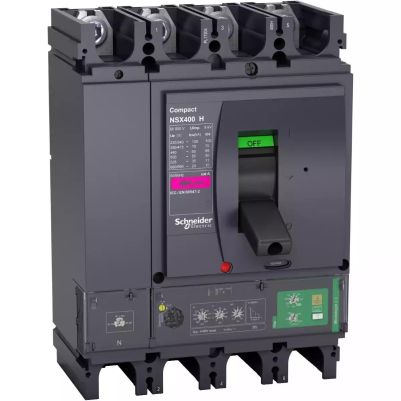 circuit breaker Compact NSX400H, 70 kA at 415 VAC, Micrologic 4.3 Vigi trip unit 400 A, 4 poles 3d
