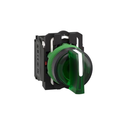 Harmony XB5 - green complete illuminated selector switch Ã˜22 3-position stay put 1NO+1NC 230V