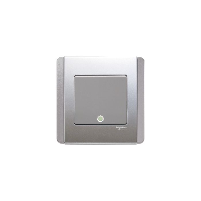 NEO - 1 Gang 1 Way Vertical Dolly Switch with Green Fluorescent Indicator, Grey Silver main product photo