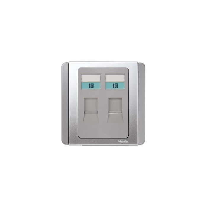 NEO - 2 Gang RJ11 4 Pin Telephone Outlet, Grey Silver main product photo