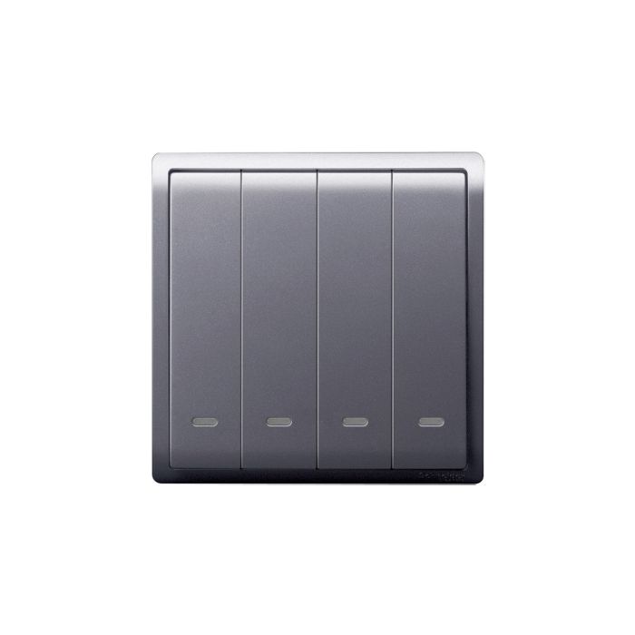 PIENO - 16A 250V 4 gang 1 way switch with neon - lavender silver main product photo