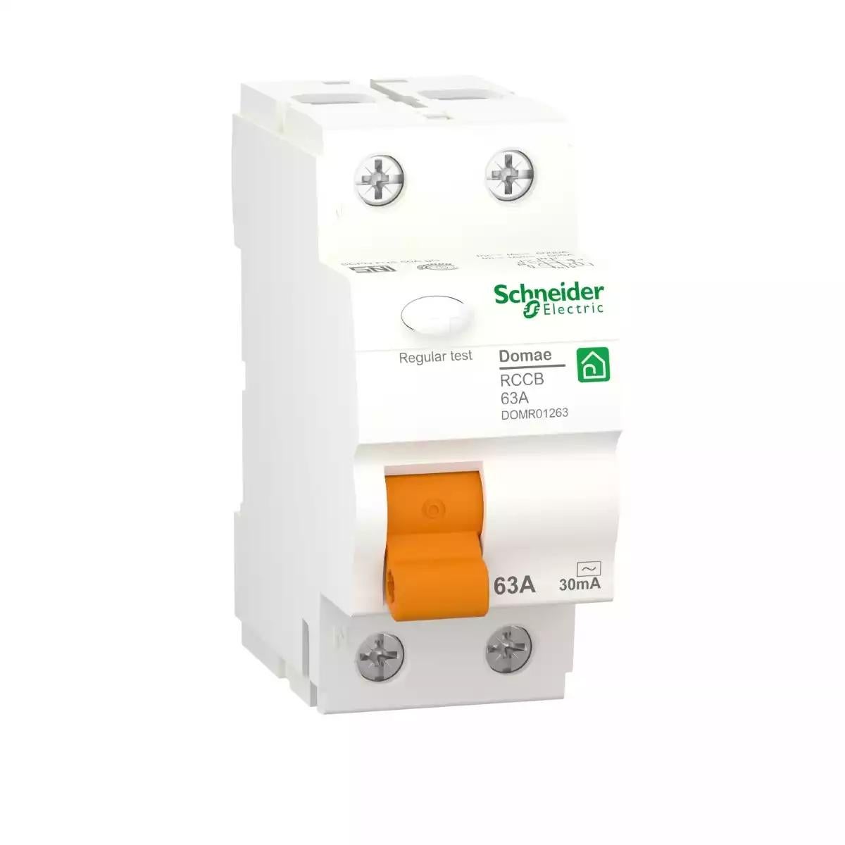 Schneider Electric Domae RCCB - Residual current circuit breaker2P, 63 A, AC type, 30 mA