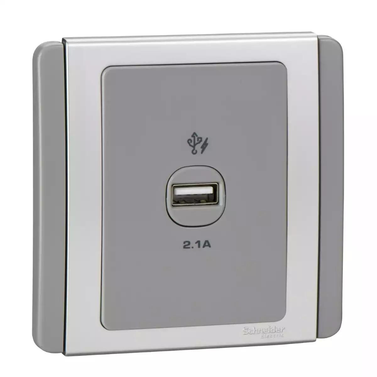 Schneider Electric NEO - 1 x 2.1A USB Charger - Grey Silver