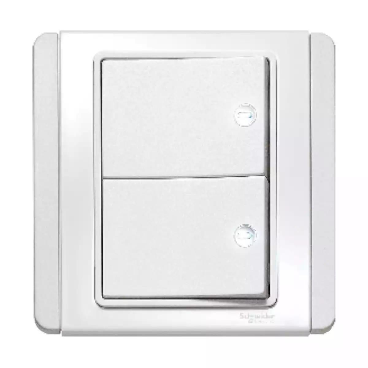 Schneider Electric Neo - 2 Gang 2 Way Horizontal Dolly Switch with White LED- White