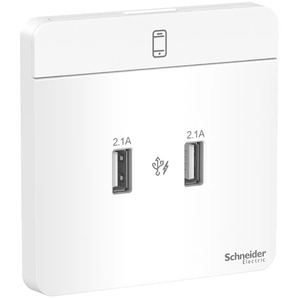 Schneider Electric AvatarOn, USB charger, 2 type A, 2.1 A, White