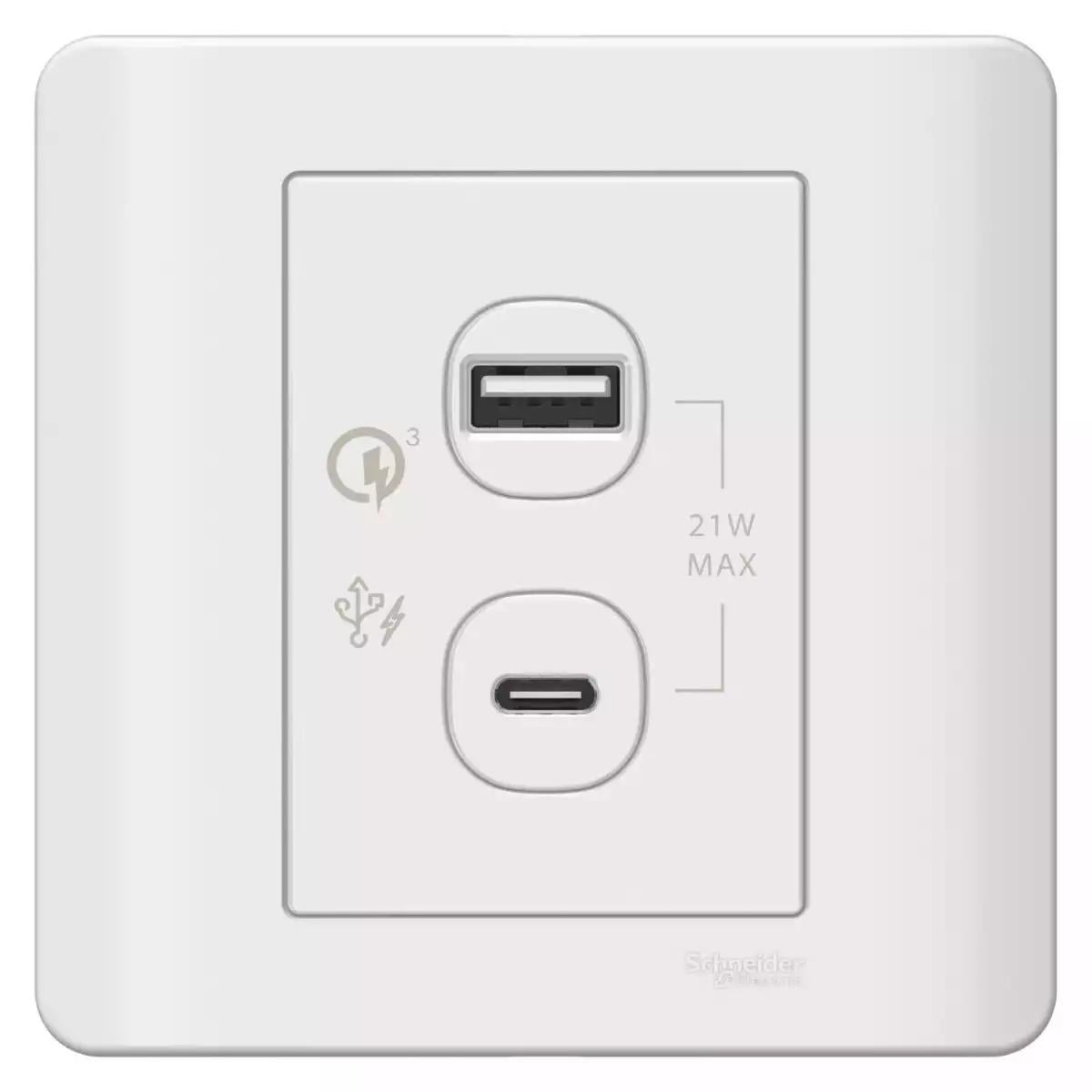 Schneider Electric ZENcelo 21W Type A + Type C, PD+QC3.0 USB Charger, White