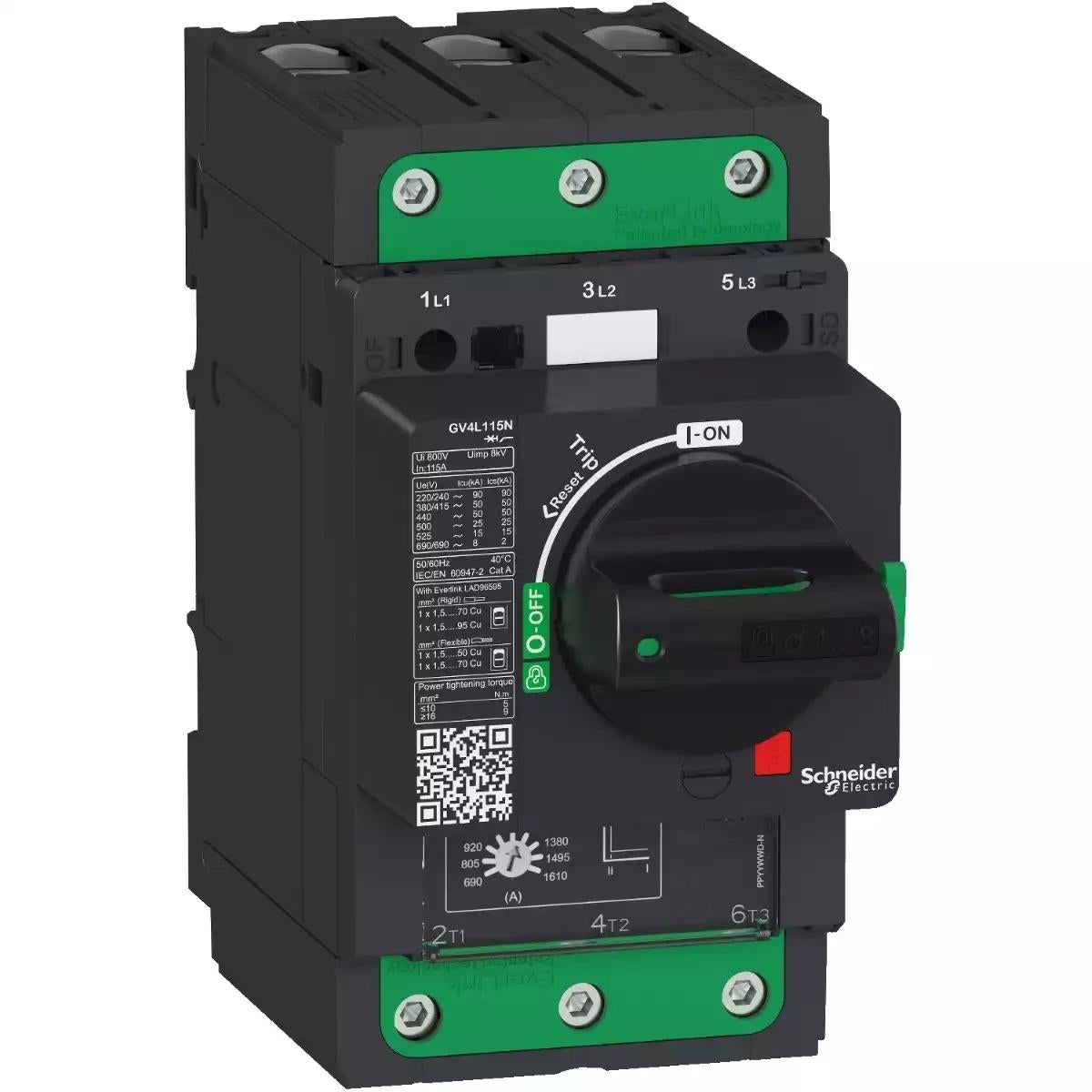 Schneider Electric Motor circuit breaker, TeSys GV4, 3P, 12.5 A, Icu 50 kA, magnetic, EverLink terminals