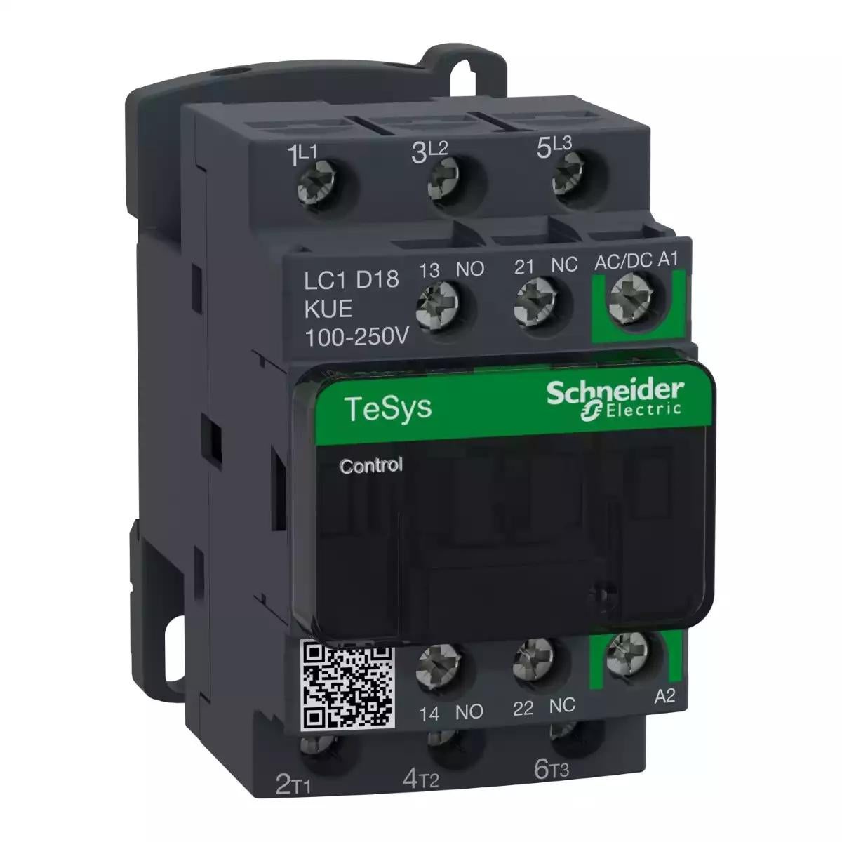 Schneider Electric TeSys D contactor - 3P - <= 440 V - 18 A AC-3 - 100...250 V AC/DC coil