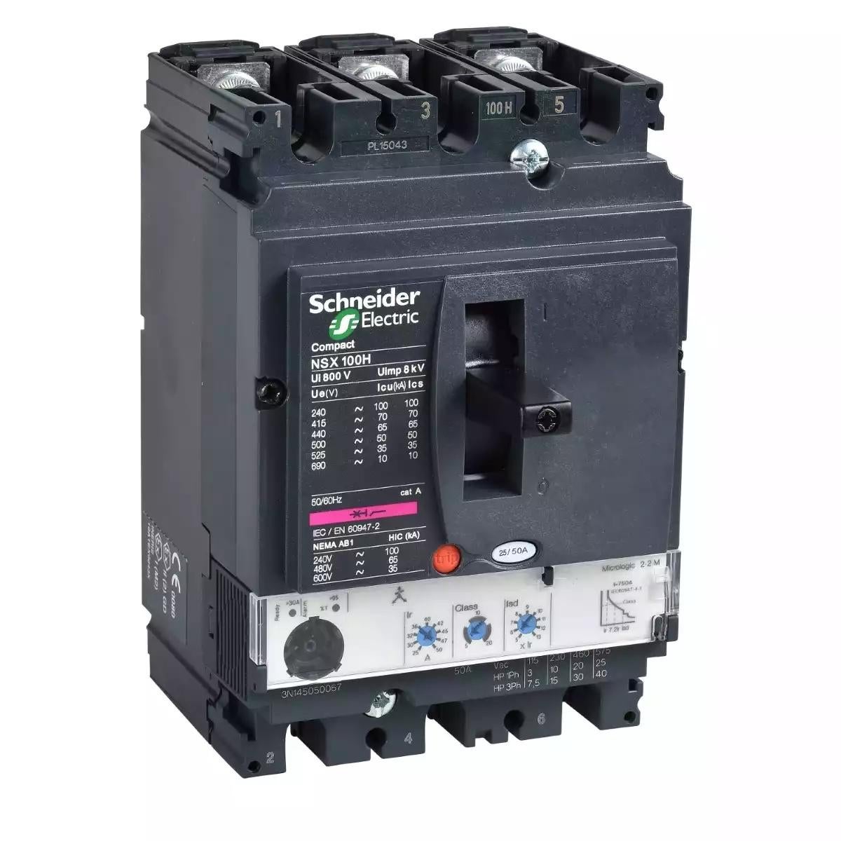 Schneider Electric Compact NSX <630 circuit breaker NSX160H - Micrologic 2.2 - 160 A - 3 poles 3d