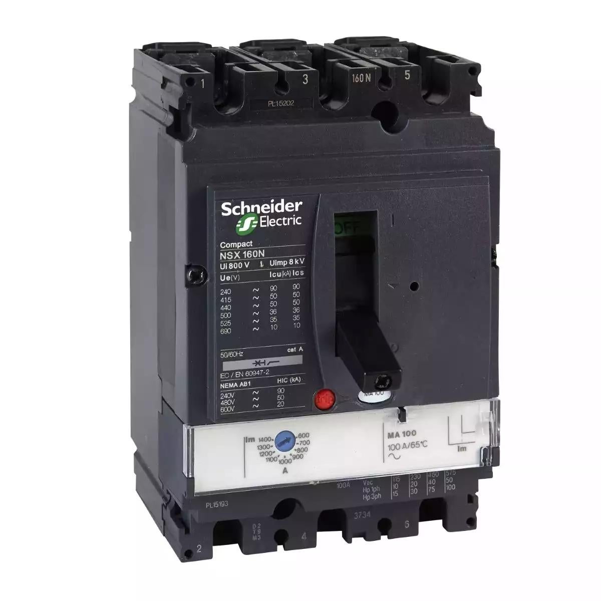 Schneider Electric circuit breaker Compact NSX160N - MA - 150 A - 3 poles 3d