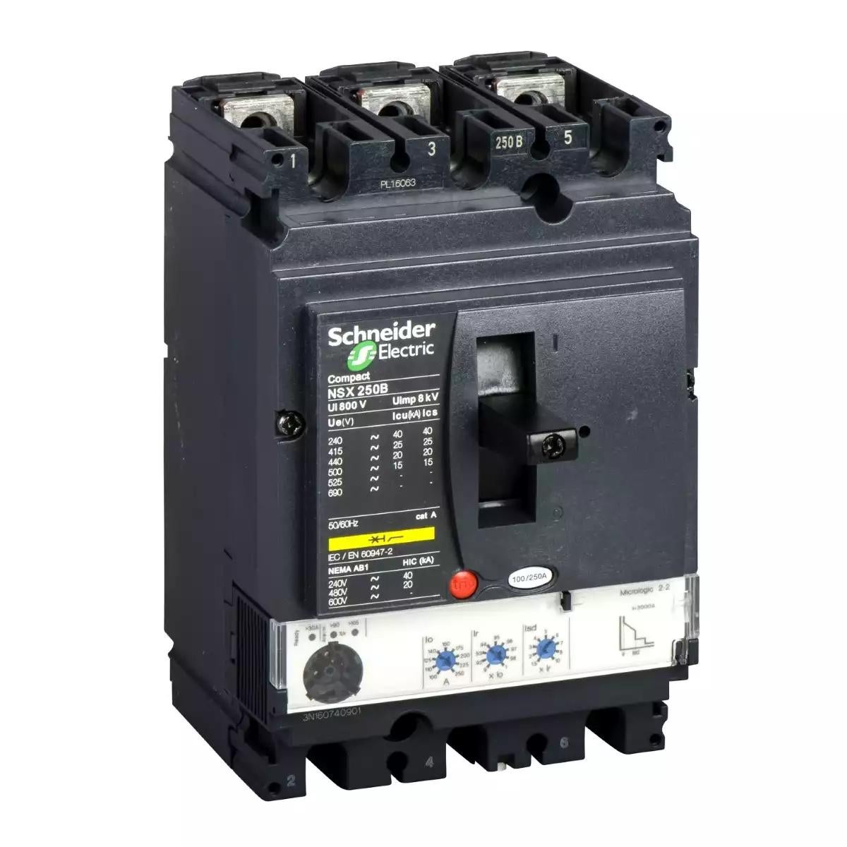 Schneider Electric Compact NSX <630 circuit breaker NSX250N - Micrologic 2.2 - 250 A - 3 poles 3d