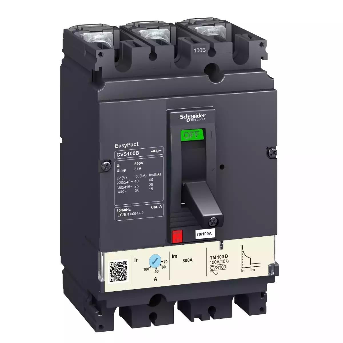 Schneider Electric EasyPact CVS - CVS100B TM100D circuit breaker - 3P/3d