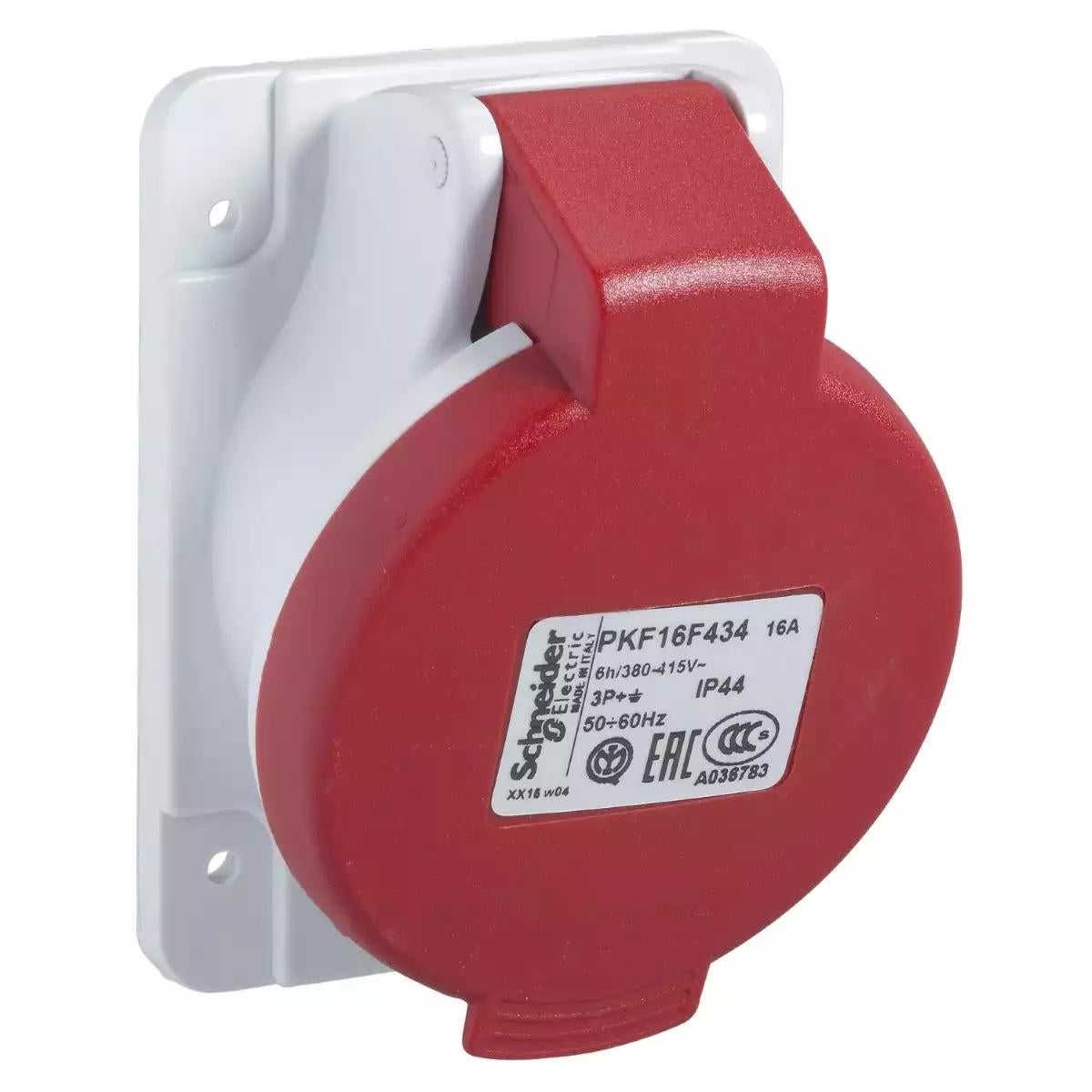 Schneider Electric Pratika socket - screw - angled - 16A - 3P + N + E - 380...415 V AC - panel