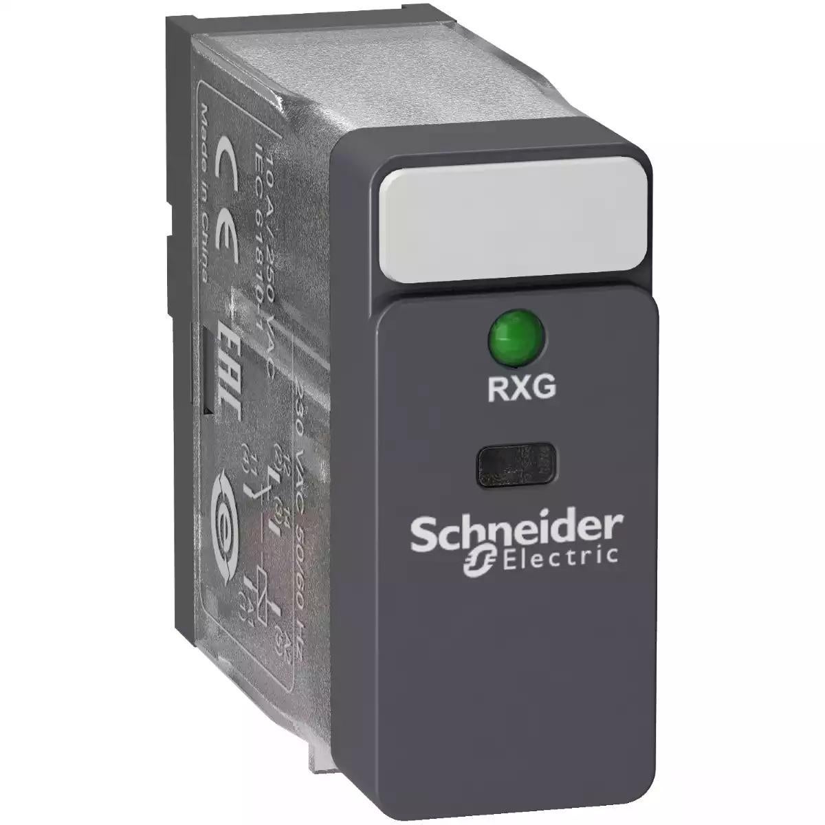 Schneider Electric interface plug-in relay - Zelio RXG - 1 C/O standard - 230 V AC - 10 A -with LED