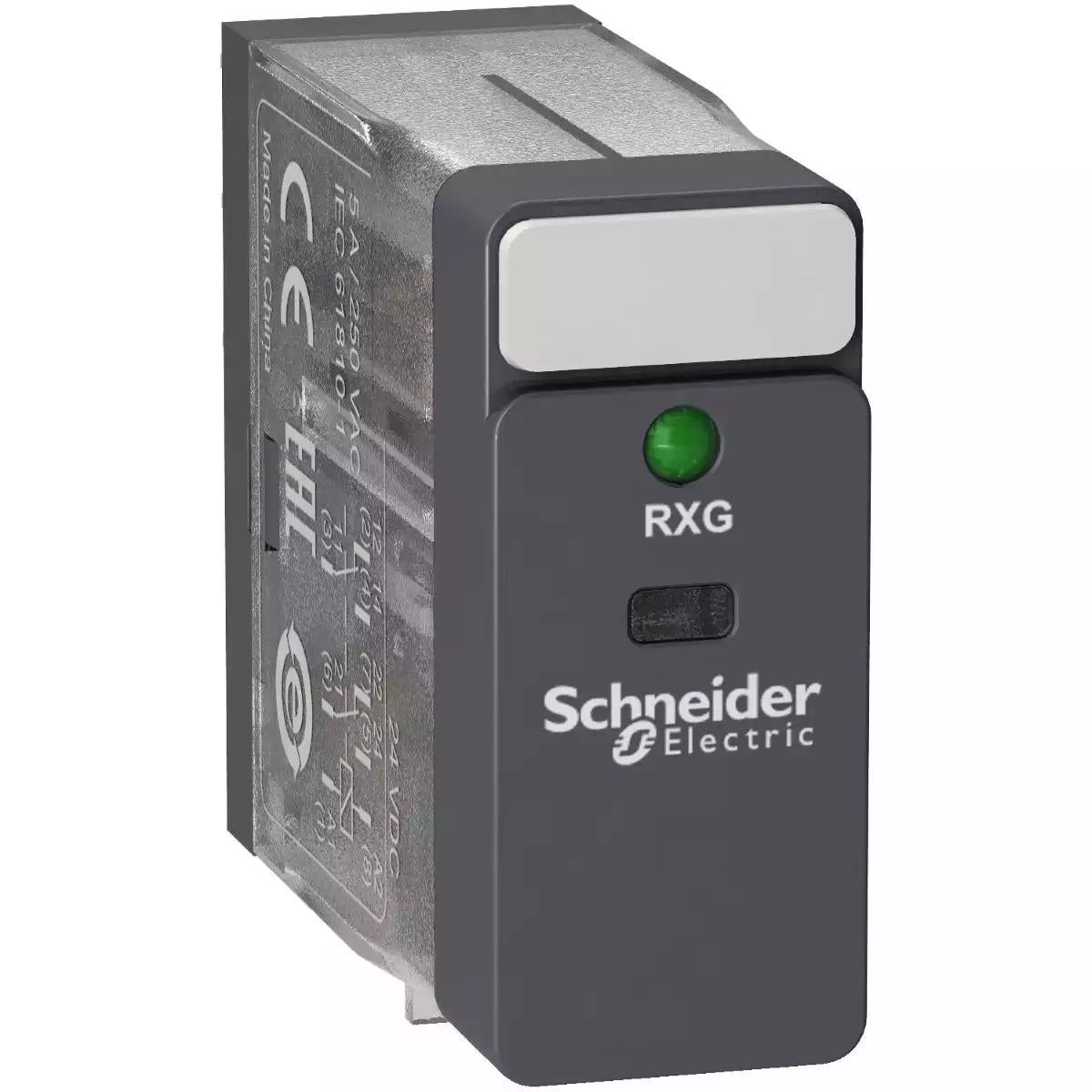 Schneider Electric Zelio RXG - Relay interface plug-in relay - 2 C/O standard - 24 V DC - 5 A - with LED