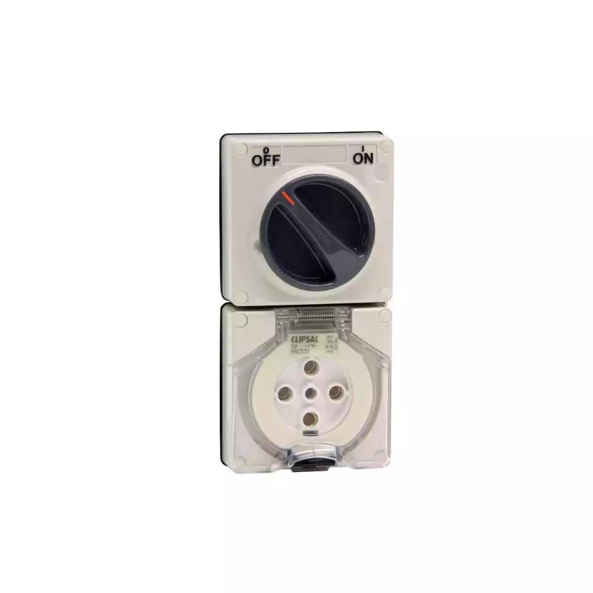 Schneider Electric WPS - 32A 500V - 3 phase 5 round pin - combination switched socket (grey)
