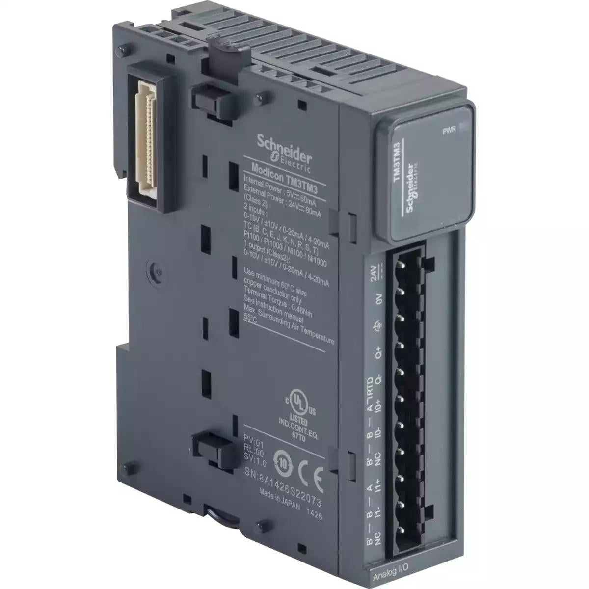 Schneider Electric Modicon TM3 - 2 analog or temperature inputs, 1 analog output (screw) 24Vdc