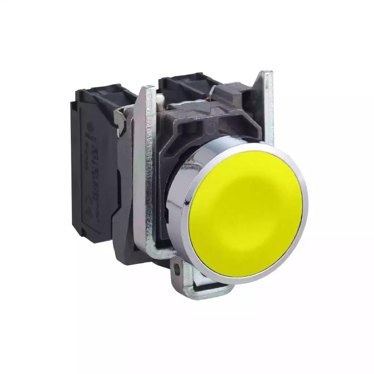 Schneider Electric Harmony XB4 yellow flush complete pushbutton Ã˜22 spring return 1NO 