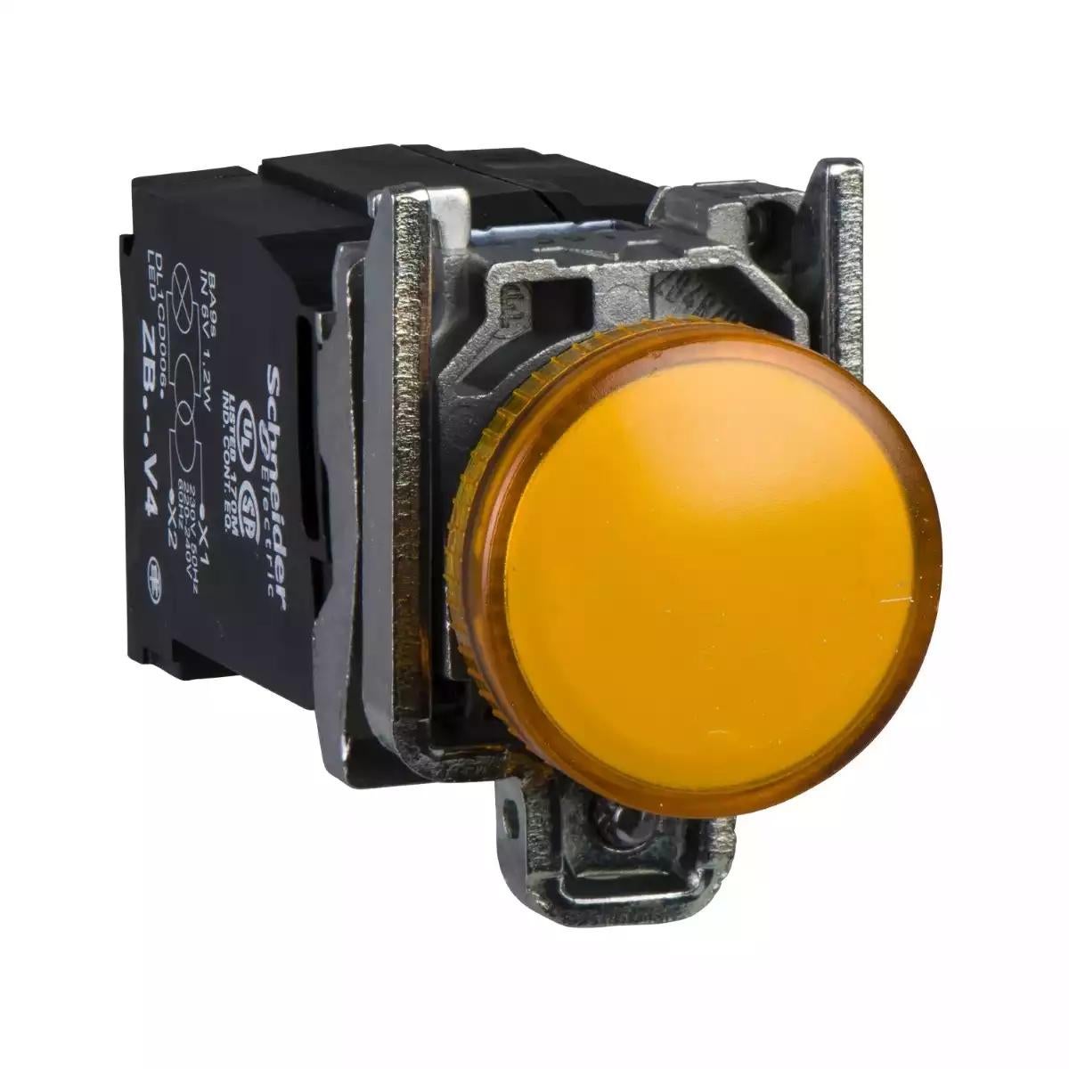 Schneider Electric Harmony XB4 orange complete pilot light Ã˜22 plain lens with BA9s bulb 230...240V
