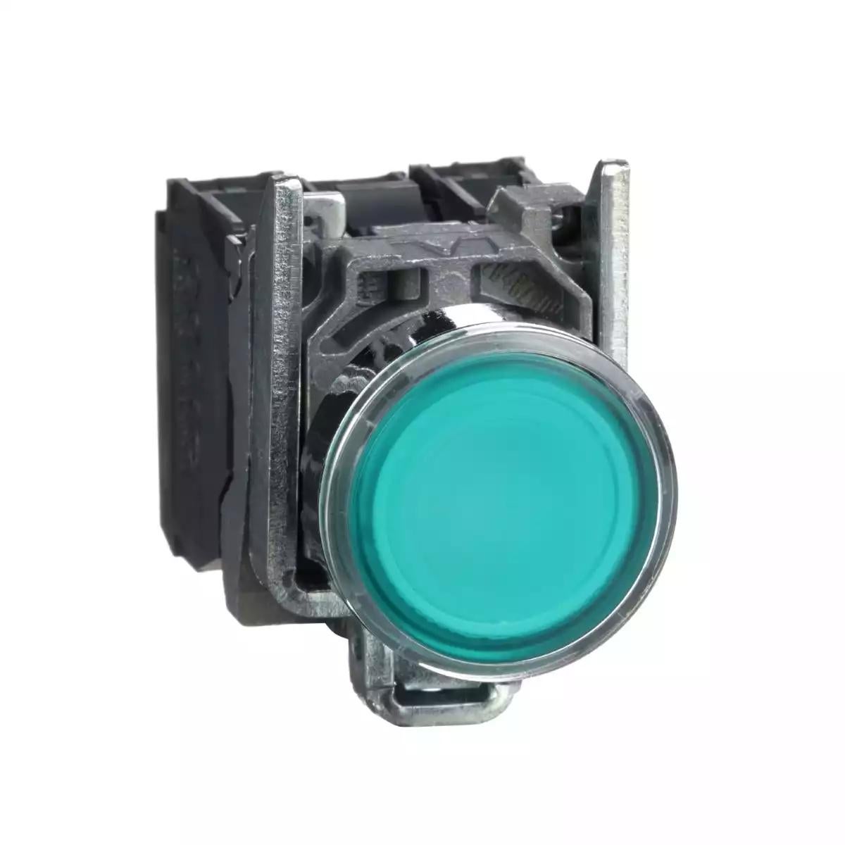 Schneider Electric Harmony XB4 green flush complete illum pushbutton Ã˜22 spring return 1NO+1NC 110...120V