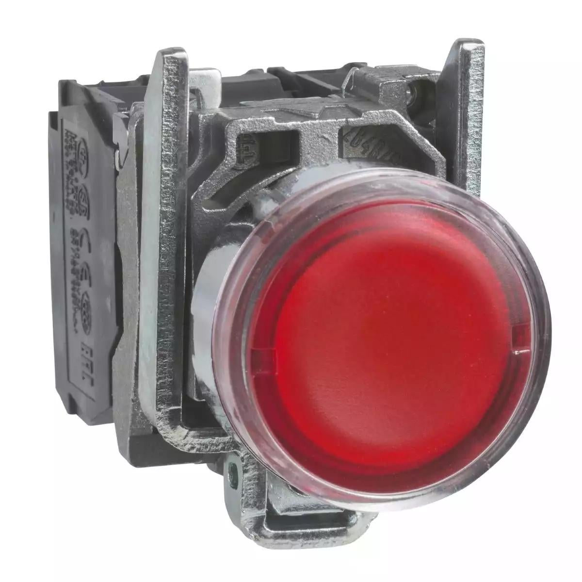Schneider Electric Harmony XB4 red flush complete illum pushbutton Ã˜22 spring return 1NO+1NC 220...240V