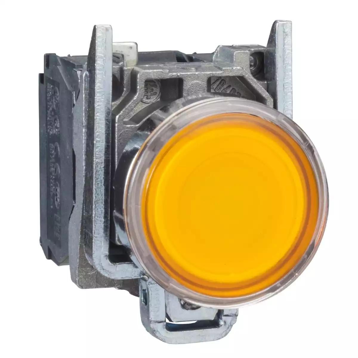 Schneider Electric Harmony XB4 orange flush complete illum pushbutton Ã˜22 spring return 1NO+1NC 110...120V