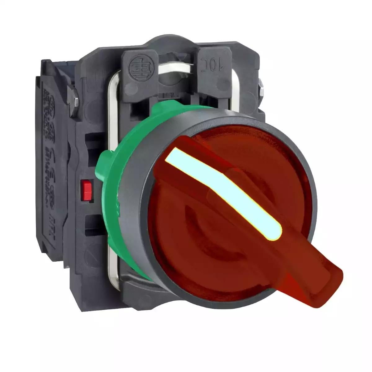 Schneider Electric Harmony XB5 red complete illuminated selector switch Ã˜22 2-position stay put 1NO+1NC 230V
