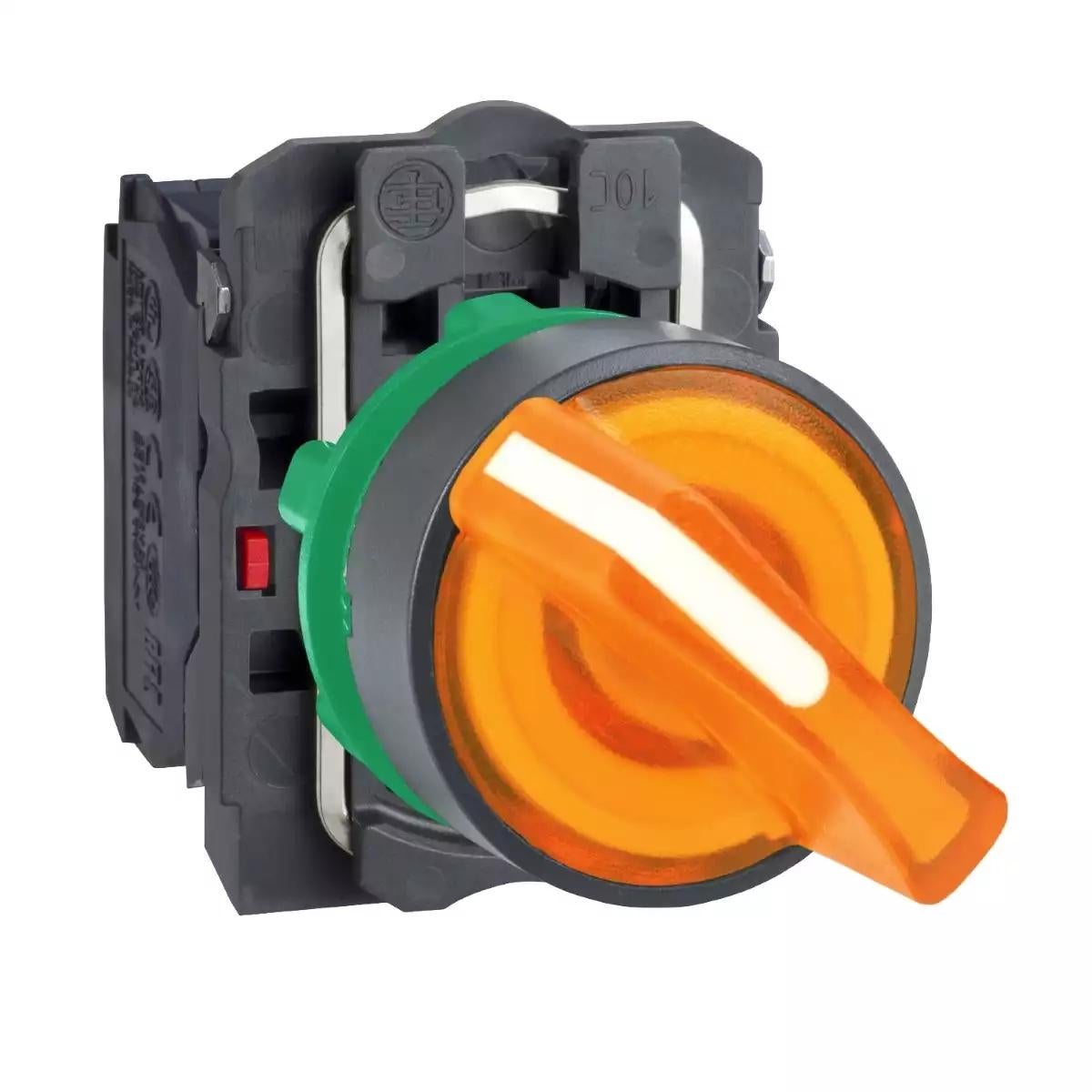 Schneider Electric Harmony XB5 orange complete illuminated selector switch Ã˜22 2-position stay put 1NO+1NC 120V
