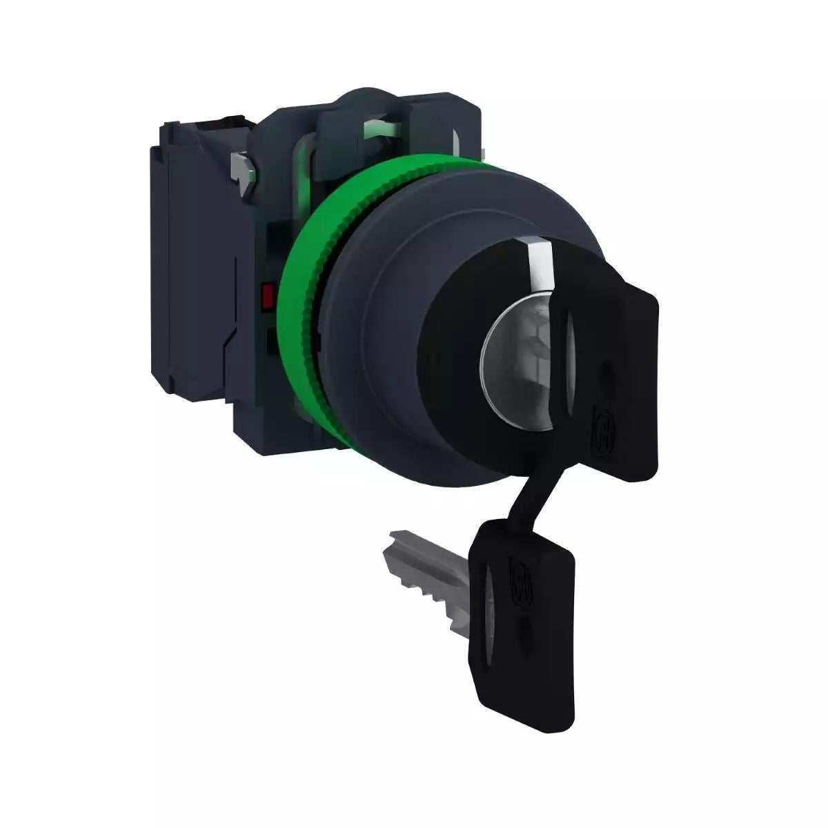 Schneider Electric Harmony XB5 Key switch selector flush mounted, plastic, black, Ã˜30, key nÂ°455, 3 positions, stay put, 2 NO