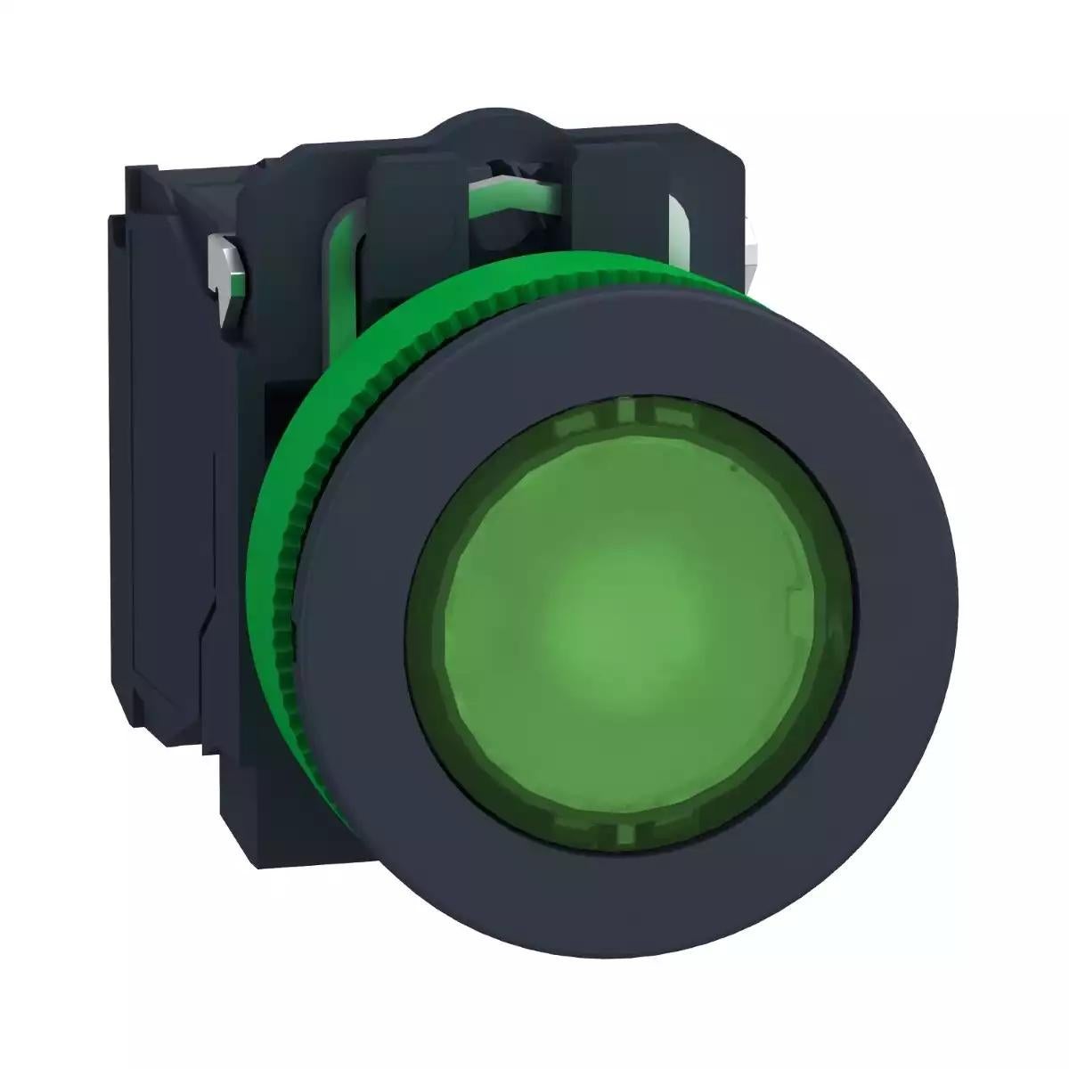 Schneider Electric Harmony XB5 Illuminated push button flush mounted, plastic, green, Ã˜30, integral LED, 24 V AC/DC, 1 NO + 1 NC