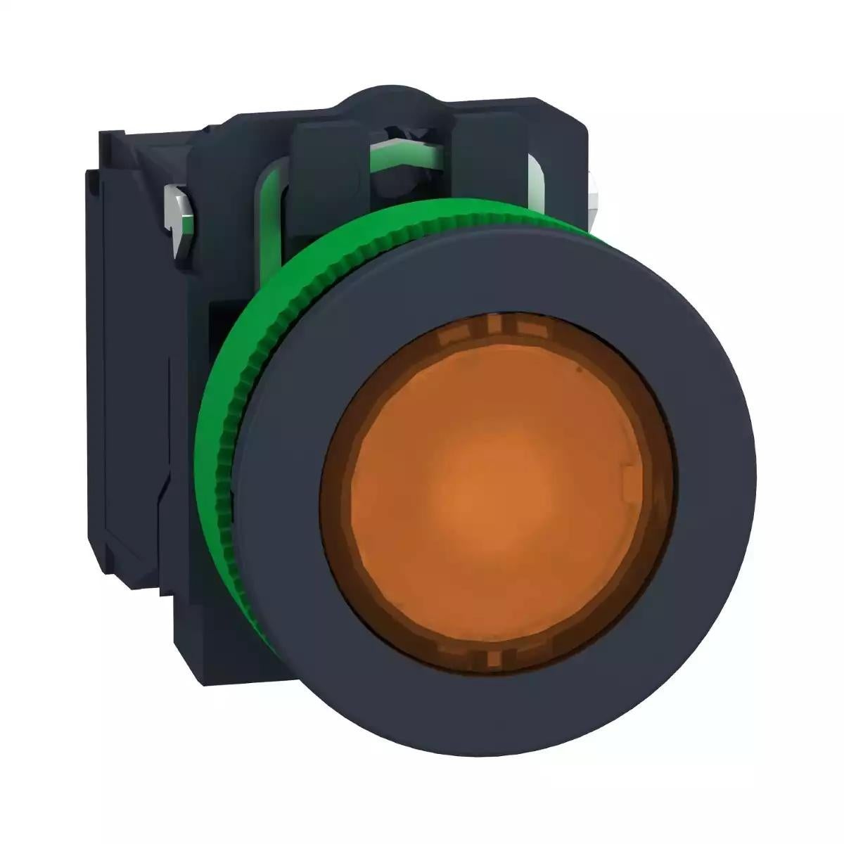 Schneider Electric Harmony XB5 Illuminated push button flush mounted, plastic, orange, Ã˜30, integral LED, 24 V AC/DC, 1 NO + 1 NC