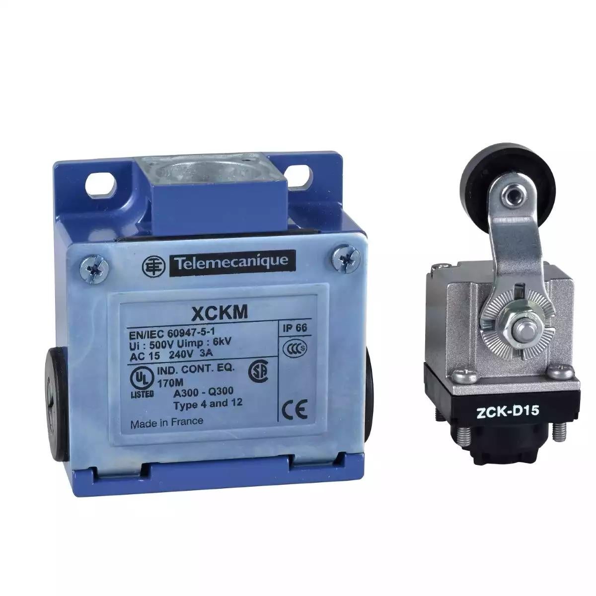 Schneider Electric OsiSense XC Standard limit switch XCKM - thermoplastic roller lever - 1NC+1NO - snap action - M20 