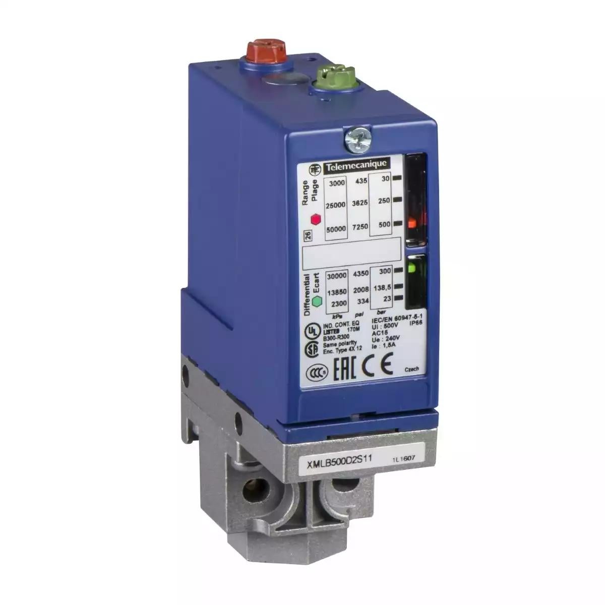 Schneider Electric OsiSense XM pressure switch XMLB 10 bar - adjustable scale 2 thresholds - 1 C/O 